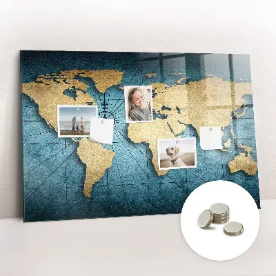 Magnetic glass dry erase board 3D world map