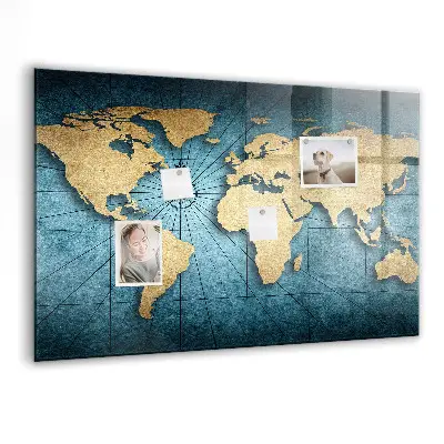 Magnetic glass dry erase board with 3D world map design