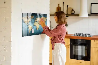 Magnetic glass dry erase board 3D world map