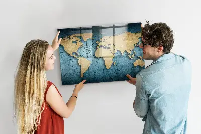 Magnetic glass dry erase board 3D world map