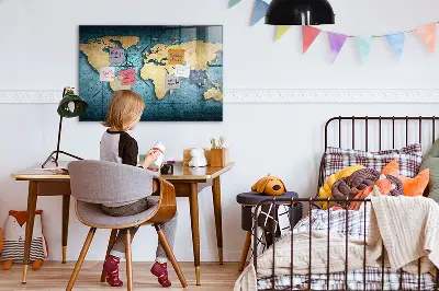 Magnetic glass dry erase board 3D world map