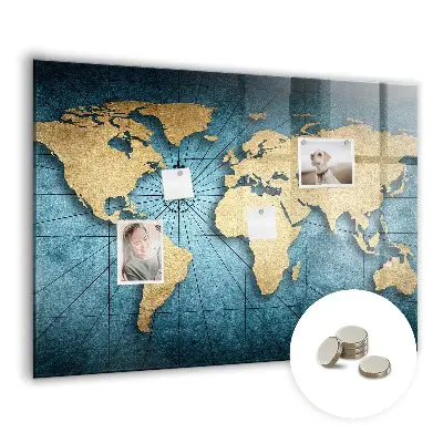 Magnetic glass dry erase board 3D world map