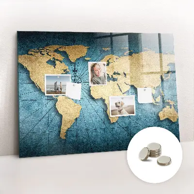 Magnetic glass dry erase board 3D world map
