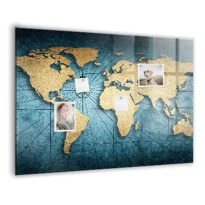 Magnetic glass dry erase board 3D world map