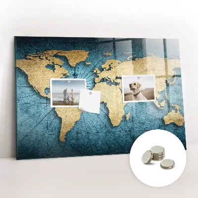 Magnetic glass dry erase board 3D world map