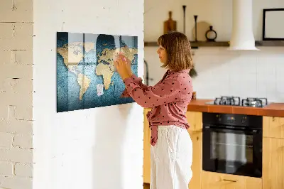 Magnetic glass dry erase board 3D world map
