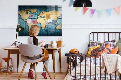 Magnetic glass dry erase board 3D world map
