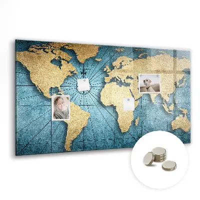 Magnetic glass dry erase board with 3D world map design