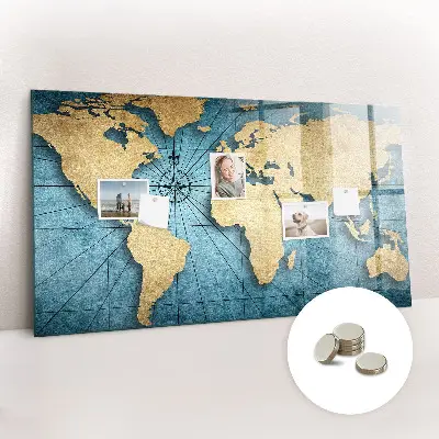 Magnetic glass dry erase board 3D world map