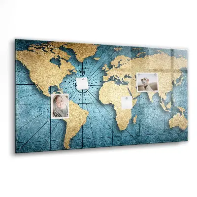 Magnetic glass dry erase board 3D world map