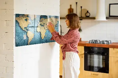 Magnetic glass dry erase board with 3D world map design