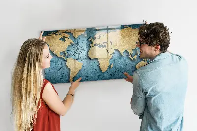 Magnetic glass dry erase board 3D world map