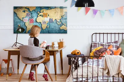 Magnetic glass dry erase board with 3D world map design