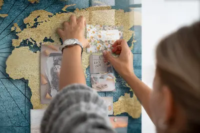 Magnetic glass dry erase board 3D world map