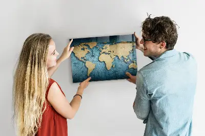 Magnetic glass dry erase board 3D world map