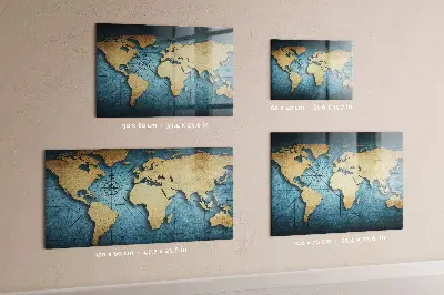 Magnetic glass dry erase board 3D world map