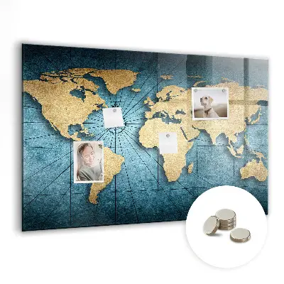 Magnetic glass dry erase board with 3D world map design