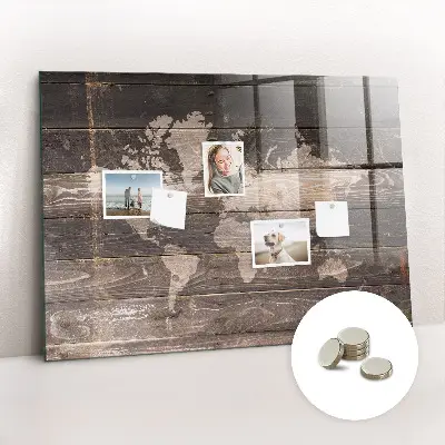Magnetic World map wall board on wood
