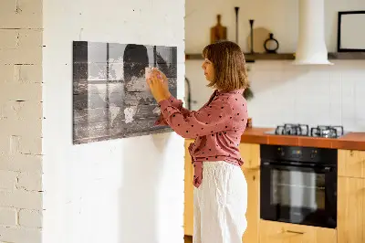 Magnetic World map wall board on wood
