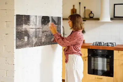Magnetic World map wall board on wood