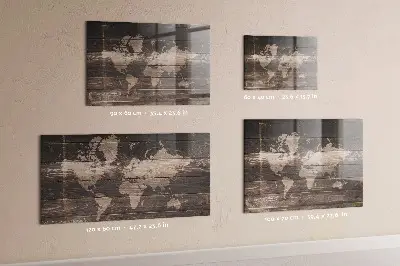 Magnetic World map wall board on wood