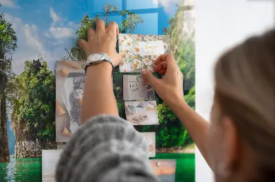 Magnetic glass dry erase board featuring a lake and trees nature scene