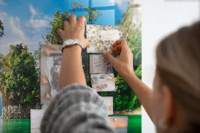 Magnetic glass dry erase board featuring a lake and trees nature scene