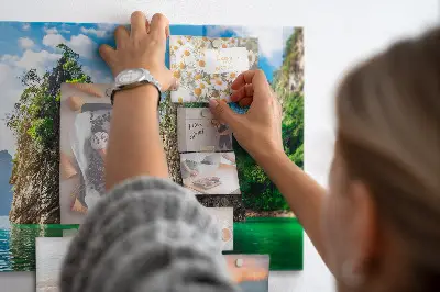 Magnetic glass dry erase board featuring a lake and trees nature scene
