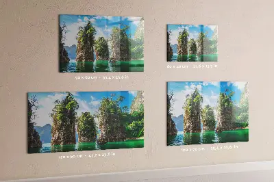 Magnetic glass dry erase board featuring a lake and trees nature scene