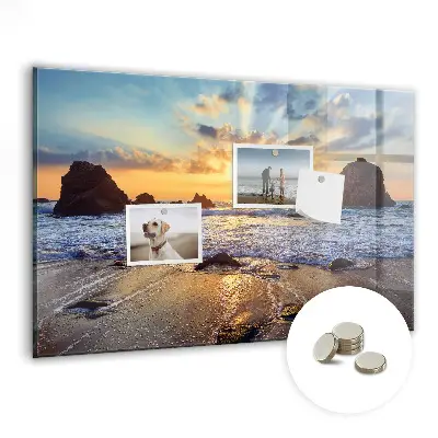 Sunset on the beach magnetic glass dry erase board