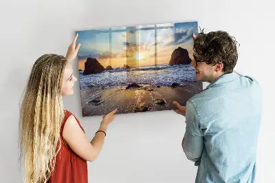 Sunset on the beach magnetic glass dry erase board