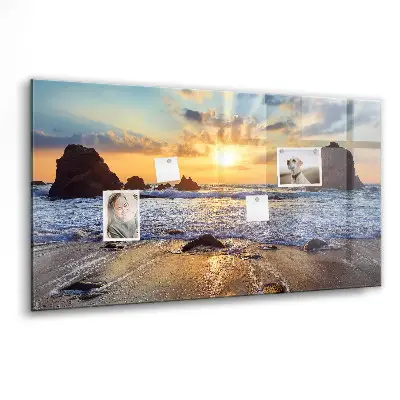 Sunset on the beach magnetic glass dry erase board