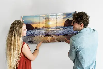 Sunset on the beach magnetic glass dry erase board