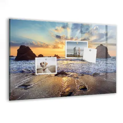 Sunset on the beach magnetic glass dry erase board