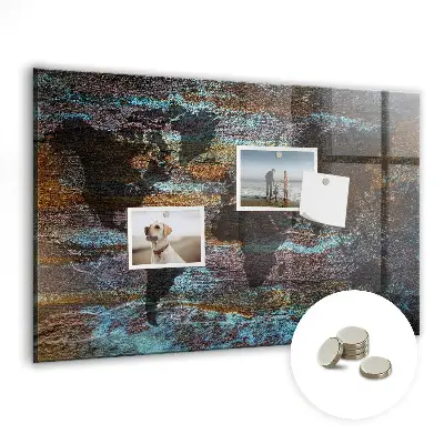 Magnetic glass dry erase board with a rust world map design
