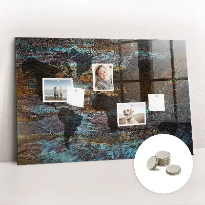 Magnetic glass dry erase board with a rust world map design
