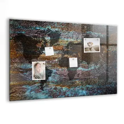 Magnetic glass dry erase board with a rust world map design