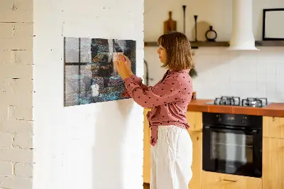 Magnetic glass dry erase board with a rust world map design
