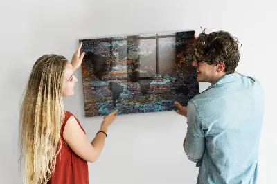 Magnetic glass dry erase board with a rust world map design
