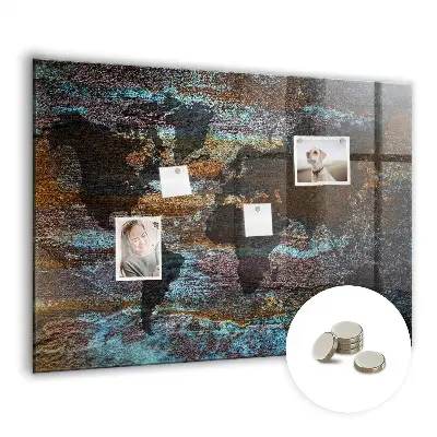 Magnetic glass dry erase board with a rust world map design