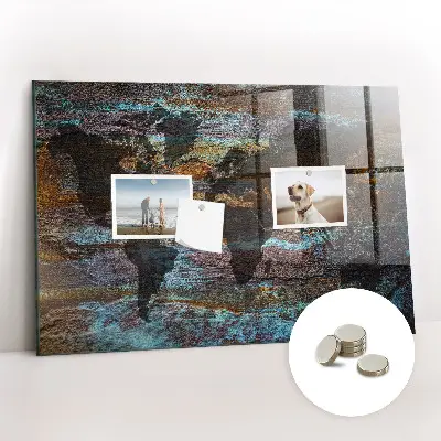 Magnetic glass dry erase board with a rust world map design