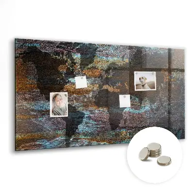 Magnetic glass dry erase board with a rust world map design