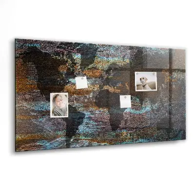 Magnetic glass dry erase board with a rust world map design