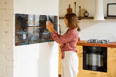 Magnetic glass dry erase board with a rust world map design