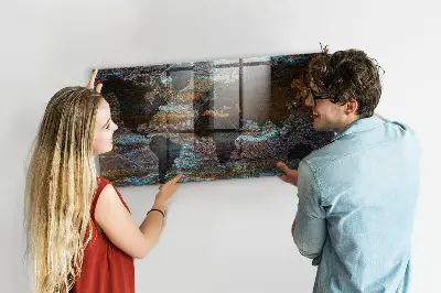 Magnetic glass dry erase board with a rust world map design