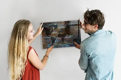 Magnetic glass dry erase board with a rust world map design