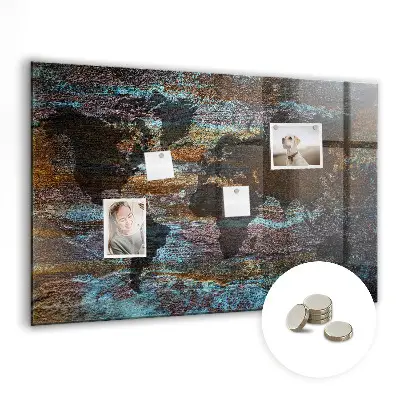 Magnetic glass dry erase board with a rust world map design