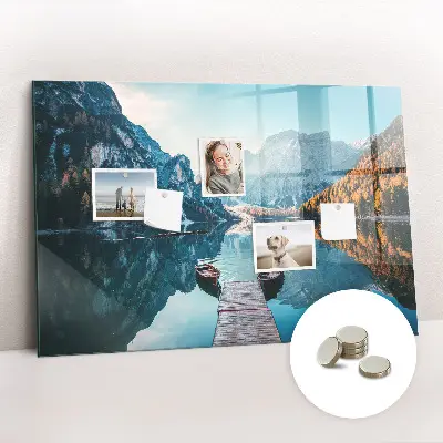 Magnetic glass dry erase board with boats on the lake design