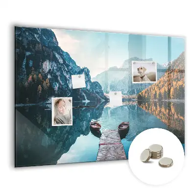 Magnetic glass dry erase board with boats on the lake design