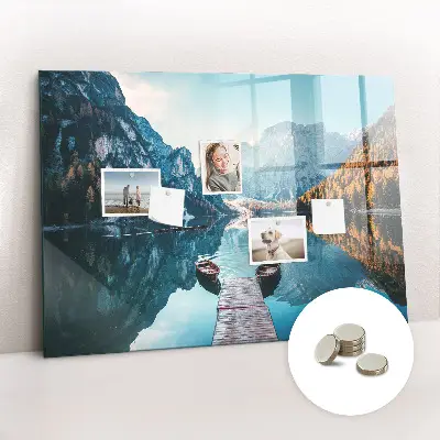Magnetic glass dry erase board with boats on the lake design
